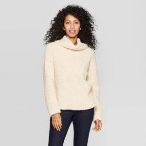 NWT A New Day Sherpa Turtleneck Pullover Cream